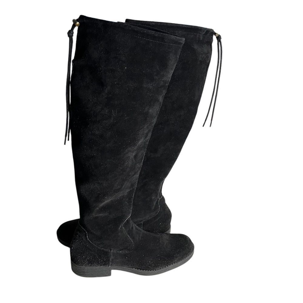 ADAM TUCKER Black Suede Knee Boots Kody Round Toe 1/2 Zip Low Heel Womens Size 8